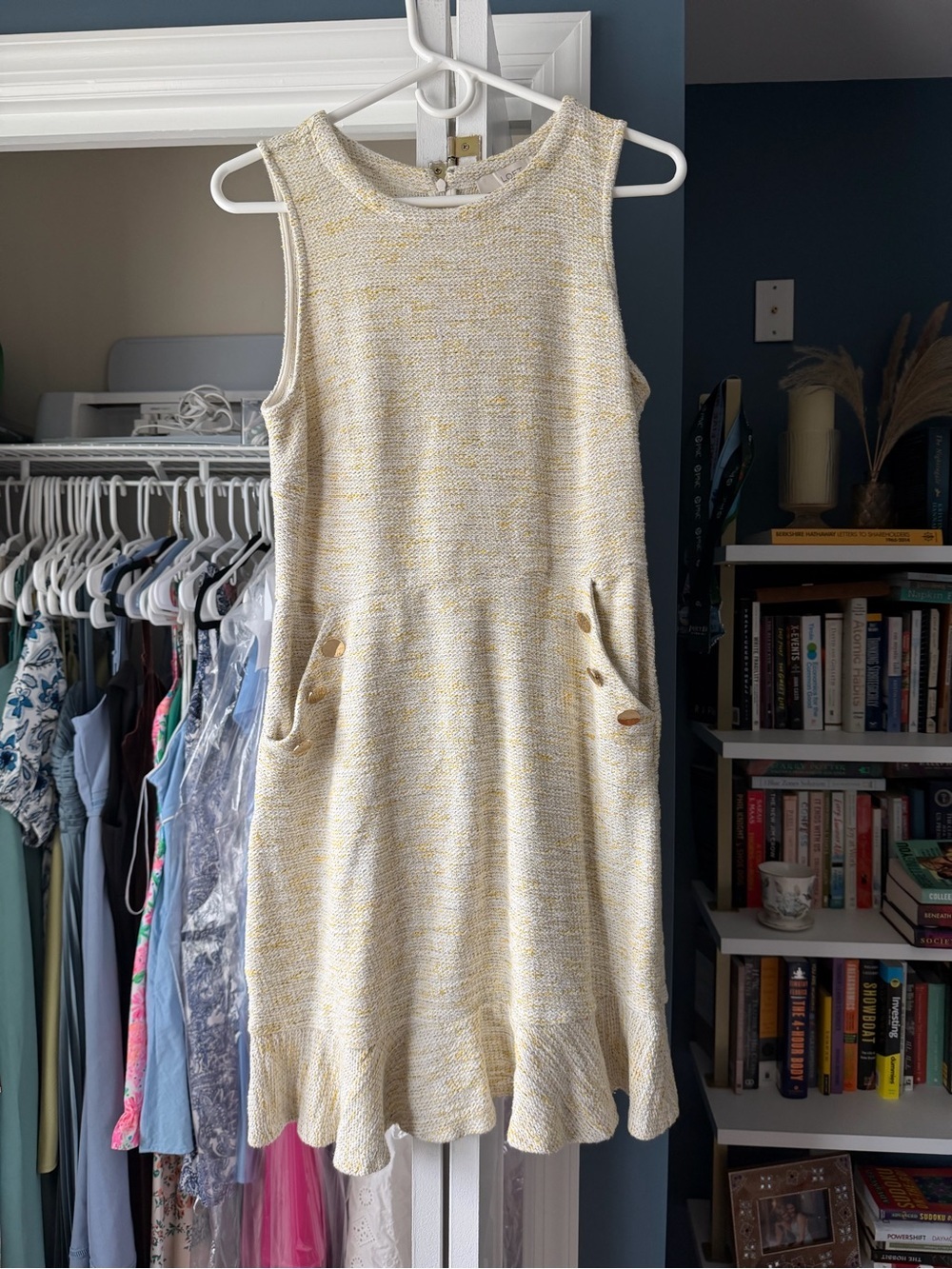LOFT Sleeveless Knit Mini Dress in Light Yellow and Cream
